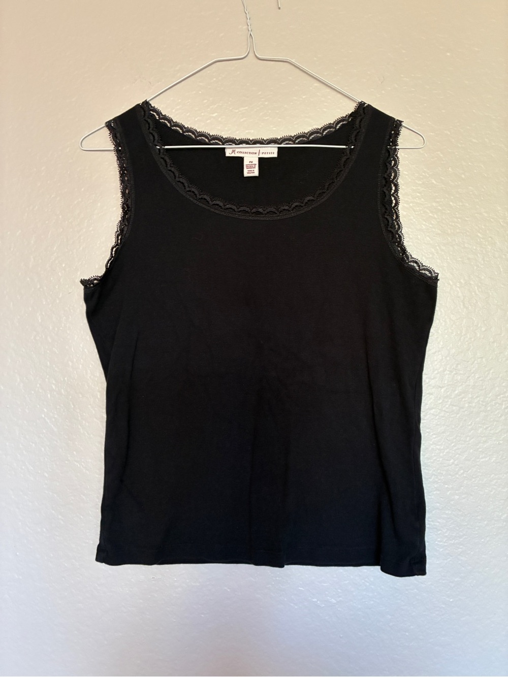 JM Collection 100% Cotton Black Lace Trim Tank Top PM Y2K 2000s Vintage Grunge